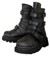 Black Pu Rave Platform Boots w/ Plastic Buckle Straps