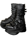 Unisex Platform Rave Boots w Multiple Buckles Side Gusset