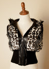 Vintage Cowgirl Furry Hoodie Cropped Zipper Cow Animal Print Jacket Rave Top Large