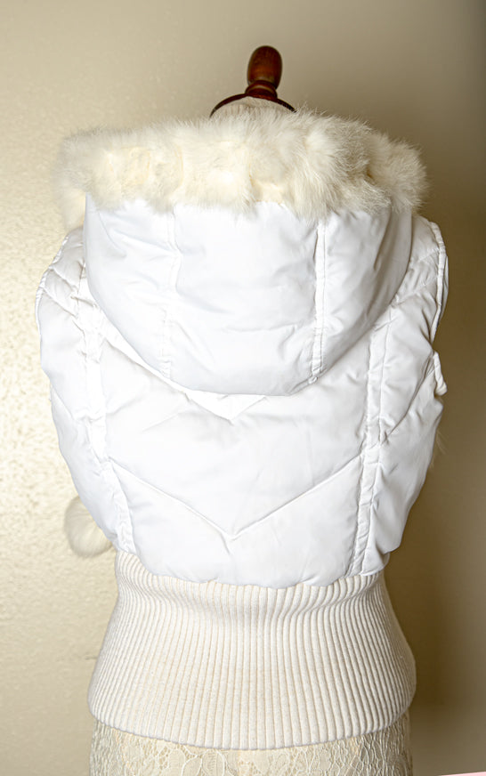 Vintage - Bebe Sport Jacket with Rabbit Fur Pom Poms & Hoodie - Rave - Winter - Size Large