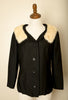 Vintage - 1960S Button Blazer Jacket with Fur Collar Pin Up Gothic Career Womens Size Medium