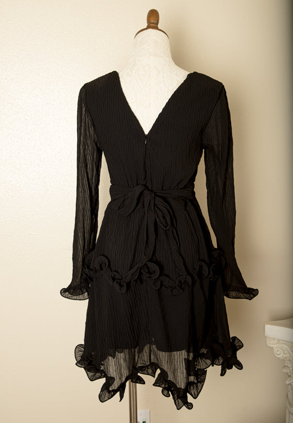 NWT Vintage Style Little Black Dress w Ruffles Gothic Victorian Princess Style Kimono Party L