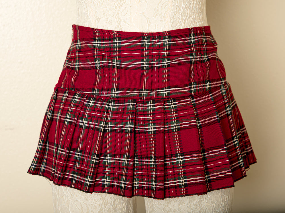 Vintage - Pleated Red Plaid Mini Skirt Clubwear Punk Gothic Rave School Girl Clubbing Large