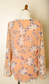 Salmon Floral Top with Ruffles / Long Sleeve / Chiffon Style/ Pirate / Career / L