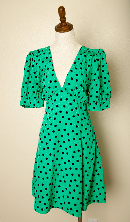 TopShop Green Polka Dot Dress Vintage Dress Aline Spring/Summer Dress UK 14 L