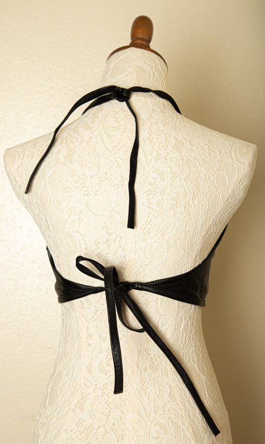 Vintage -100% Genuine Leather Tie in the Back Crop Bra Rave Gothic Biker Top