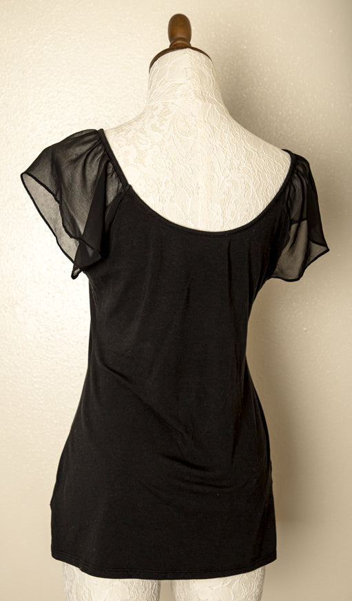 Vintage - Express Chiffon Sleeve Black Stretchy Casual Shirt Top Size Medium