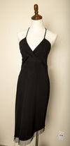 Vintage - Dress with Neck and Back Tie Flapper Style w/ Fringe at the Bottom L