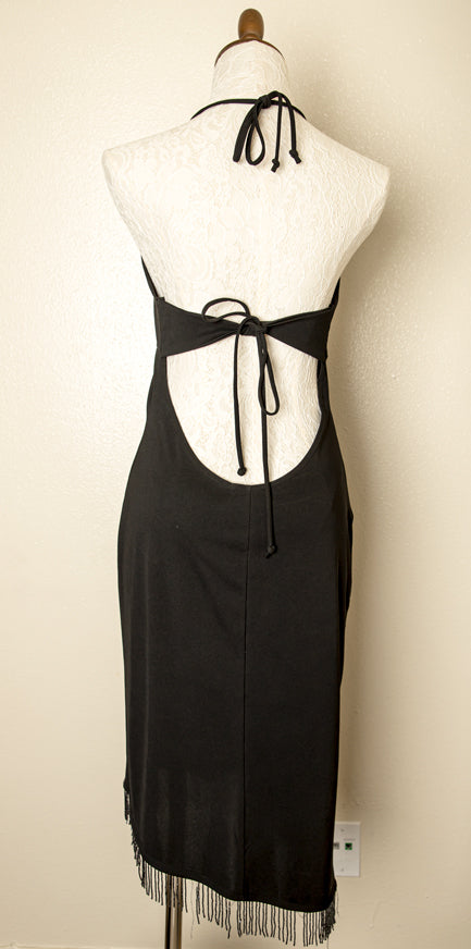 Vintage - Dress with Neck and Back Tie Flapper Style w/ Fringe at the Bottom L