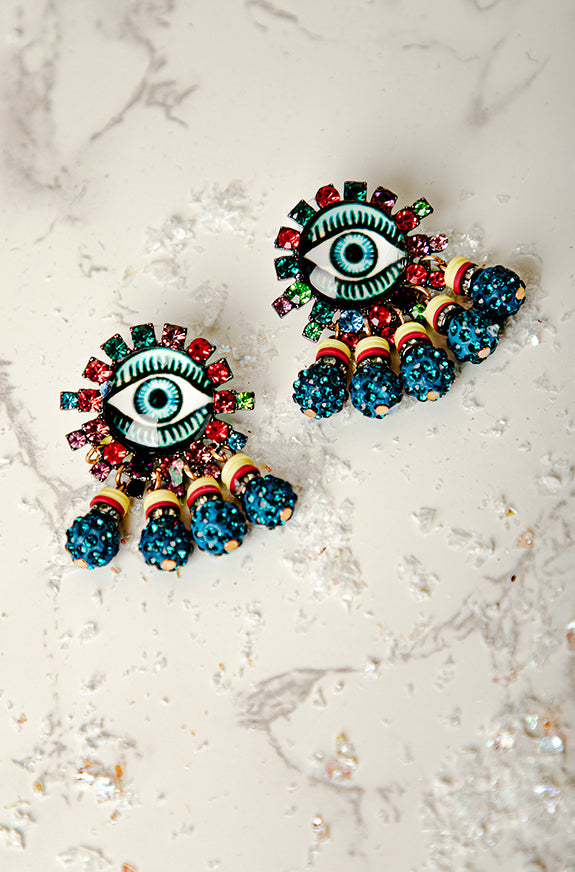 All Seeing Evil Eye Rhinestone Dangling Earrings