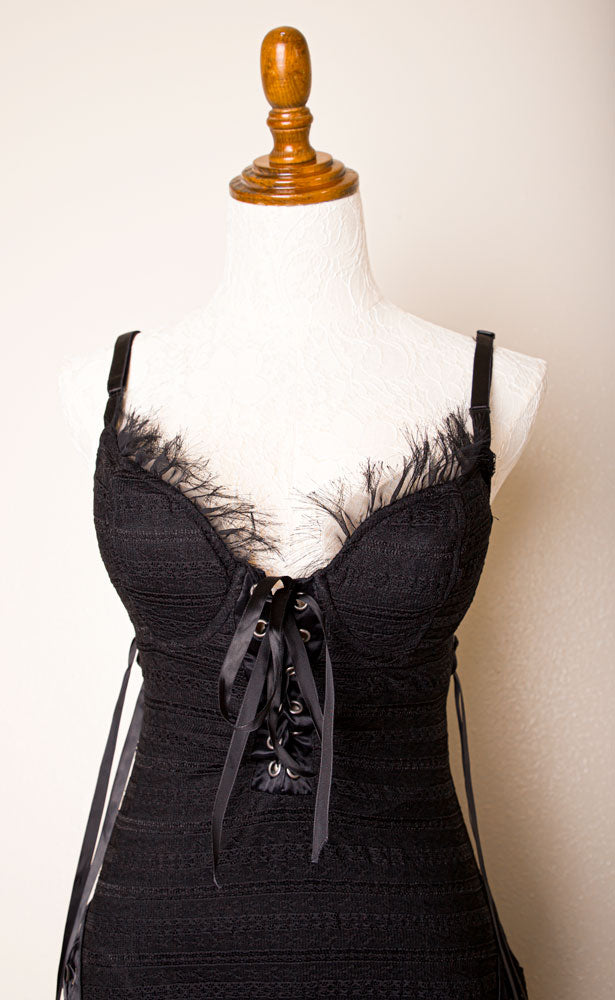 Vintage Lip Service Belladonna's Boudoir Black Corset Gothic Morticia Gown Wedding Dress L