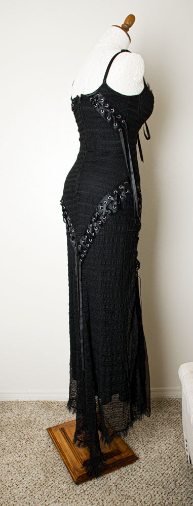 Vintage Lip Service Belladonna's Boudoir Black Corset Gothic Morticia Gown Wedding Dress L