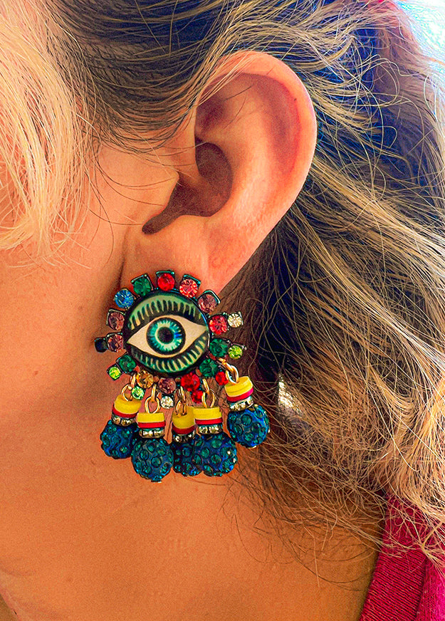 All Seeing Evil Eye Rhinestone Dangling Earrings