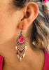Handmade in Brazil Silver Danggling Earrings w/ Pink Beads Native American Indian Boho