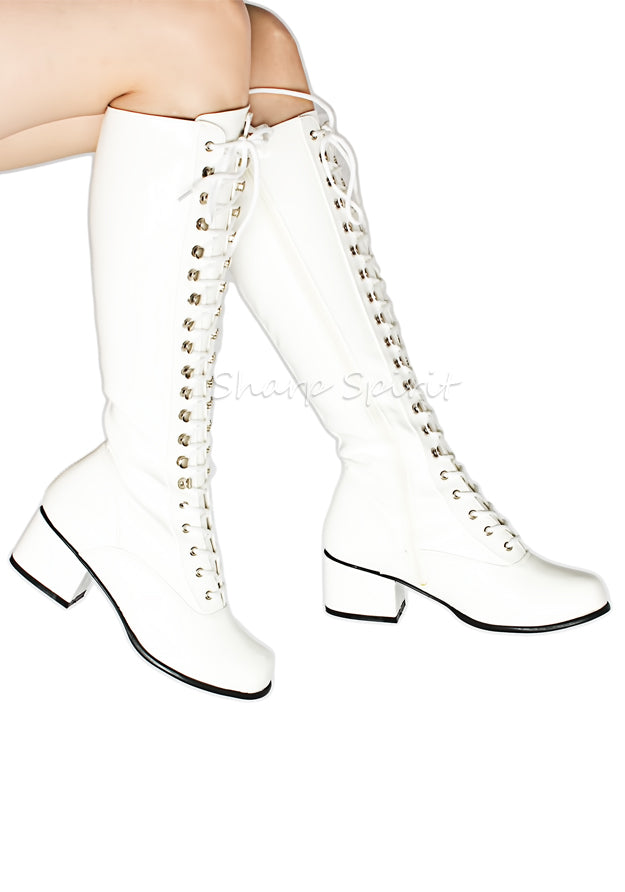 White Lace-Up Combat Gogo Boots