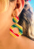 80s Retro Inspired Rave Hippie Hexagon Striped Polymer Clay Drop Earrings