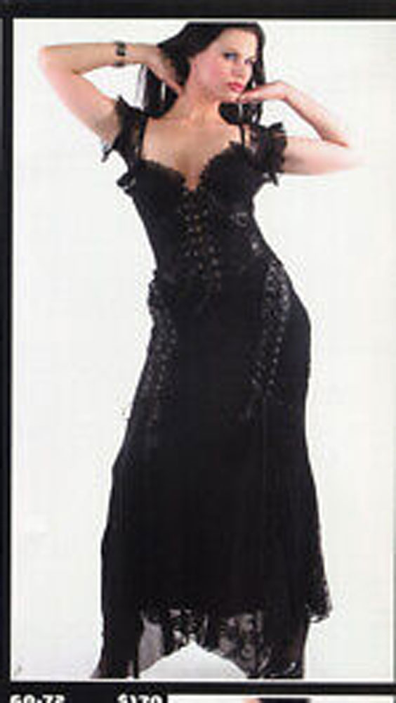 Vintage Lip Service Belladonna's Boudoir Black Corset Gothic Morticia Gown Wedding Dress L