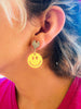 Rave Glitter Happy Smiley Face Earrings w/ Rhinestone Heart
