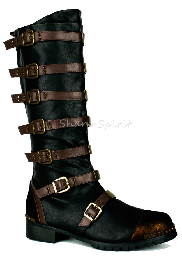 Strapped Steampunk Bronze Military Combat Halloween Costume Mens Boots